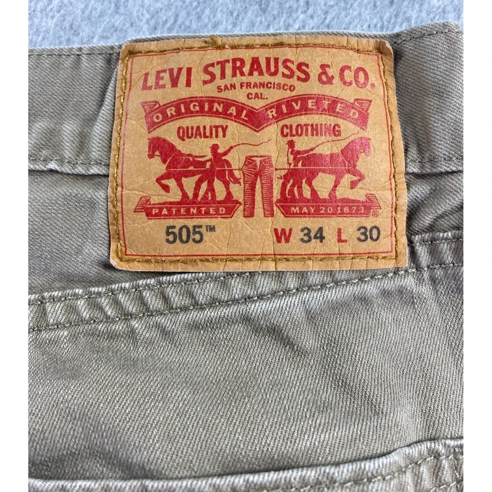 Levi's 505 Regular Fit Straight Leg Jeans Tan 34x30 (Fits‎ 33x29) White Tab City
